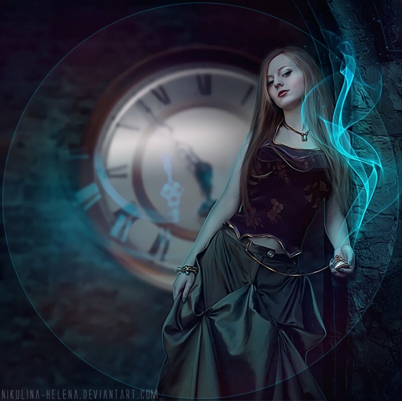 Woman with Clock Background — Blue
