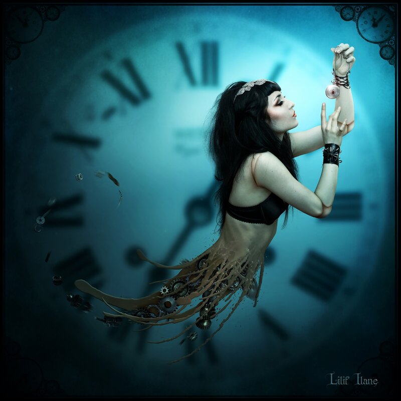 woman with clock background