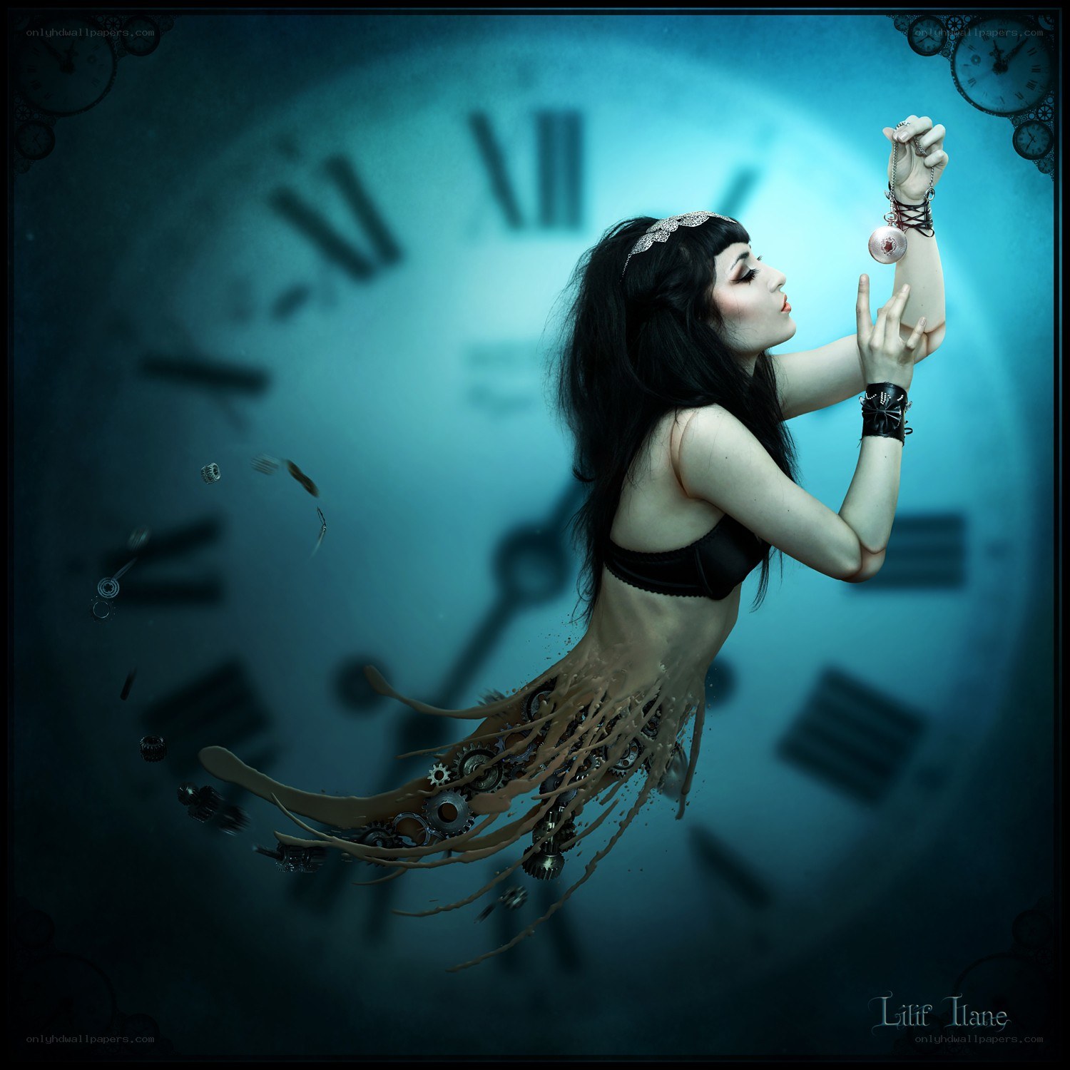 woman with clock background