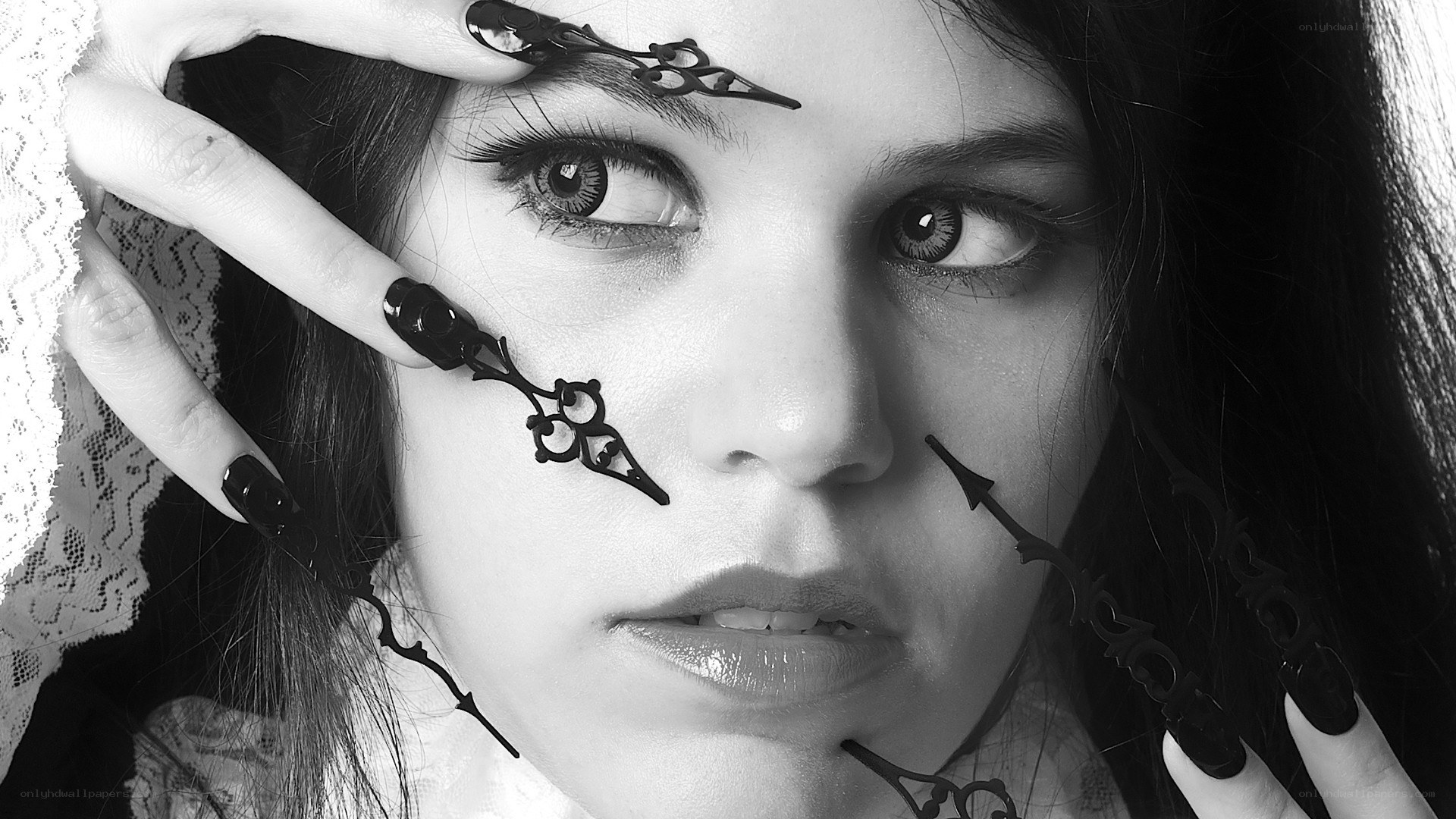 woman with clock hands on face