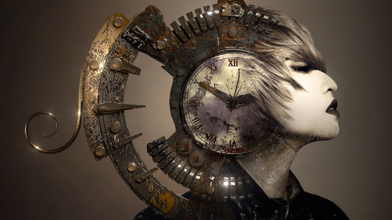 Woman with Clock Head