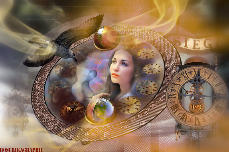 Woman with Clocks and Globe