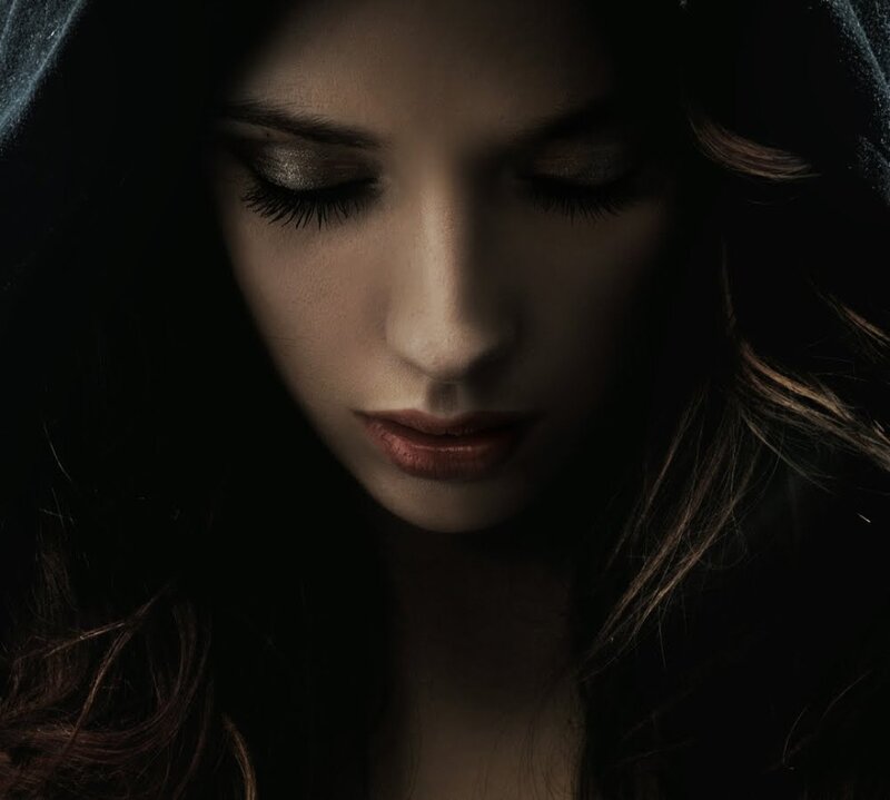 Woman with Closed Eyes — Black, Dramatic, Photograph, Hair, Makeup