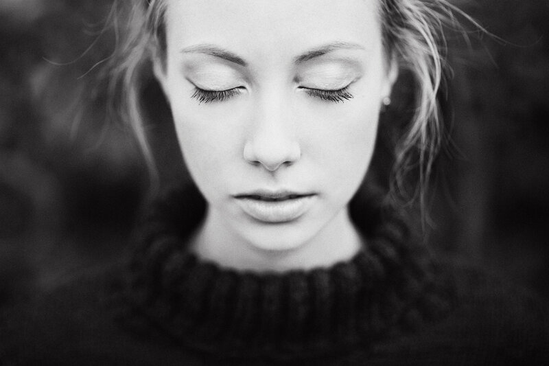 Woman with Closed Eyes — Black, Serene, Photograph, Sweater