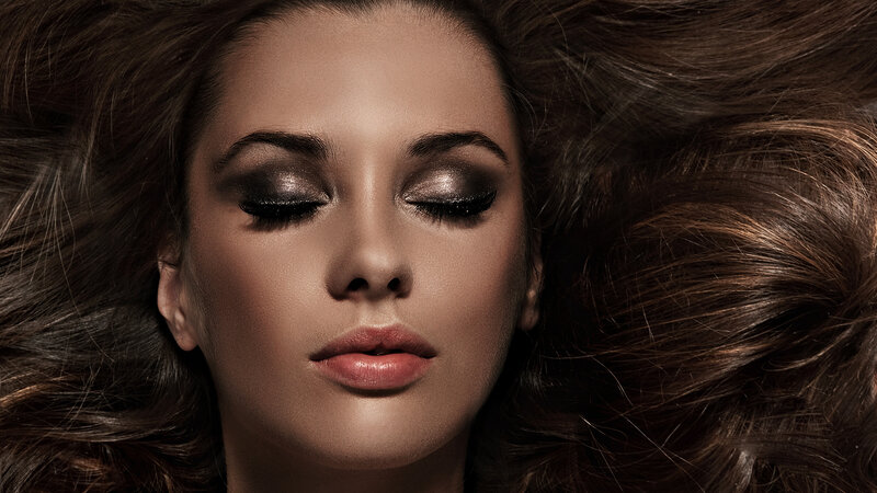 Woman with Closed Eyes — Brown, Serene, Photograph, Hair
