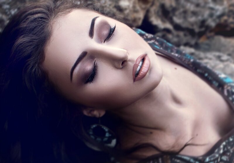 Woman with Closed Eyes — Brown, Serene, Photograph, Makeup