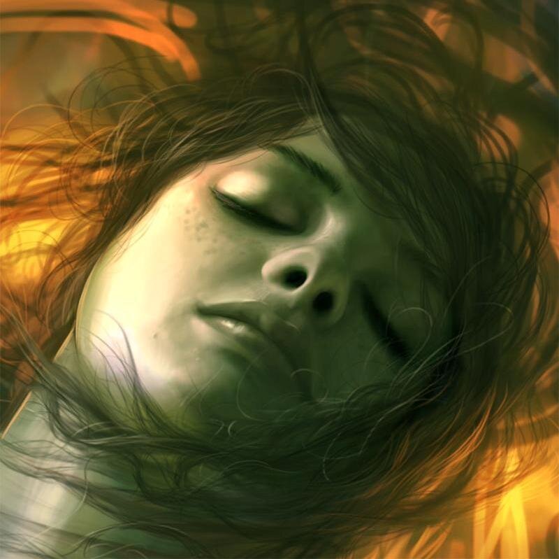 Woman with Closed Eyes — Green
