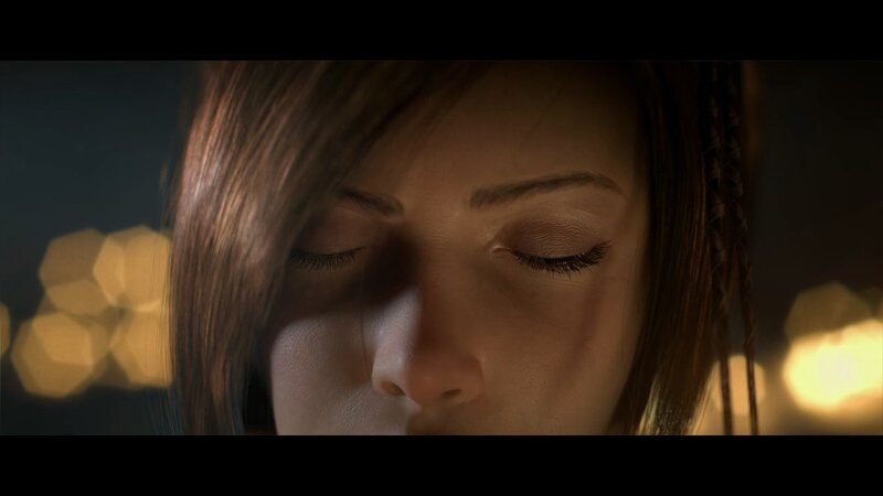 woman with closed eyes in dim light