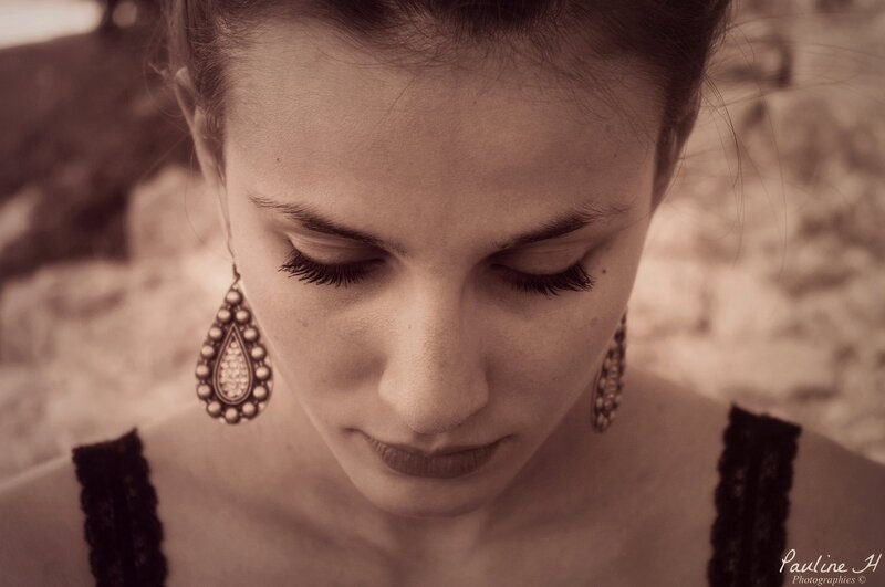 woman with closed eyes in sepia