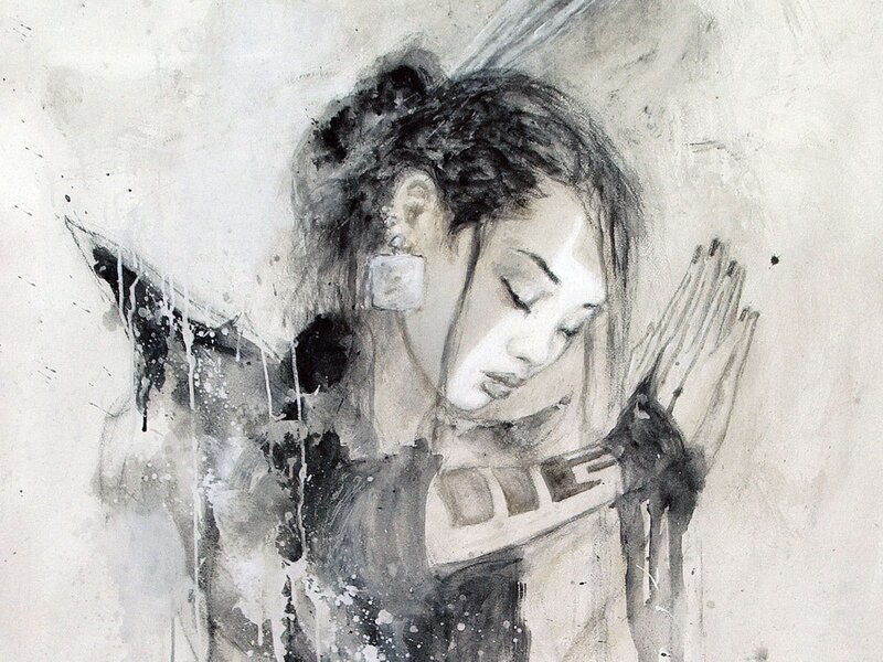 woman with closed eyes in watercolor