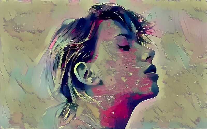 Woman with Closed Eyes — Pink, Serene, Digital Art