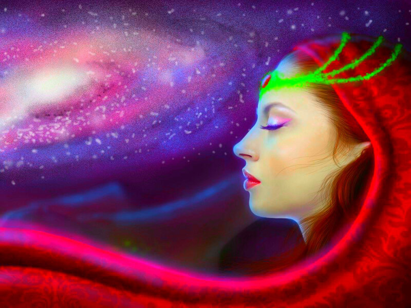 Woman with Closed Eyes — Purple, Serene, Night, Digital Art