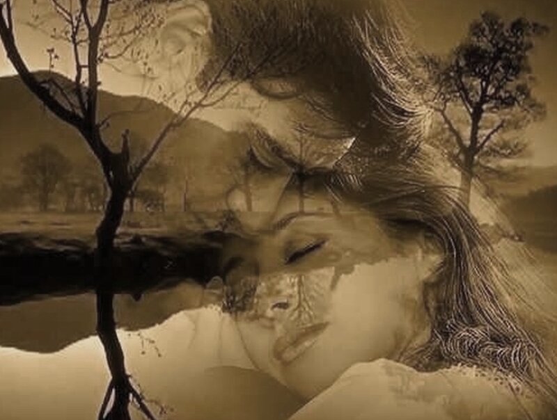Woman with Closed Eyes — Sepia