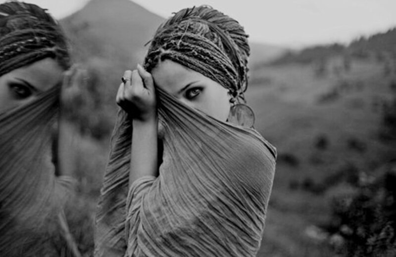Woman with Cloth over Face — Black