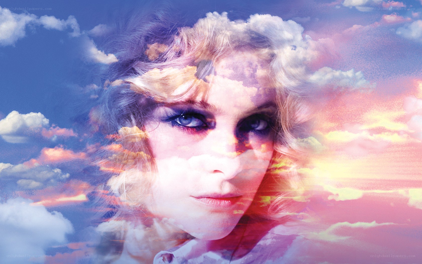 woman with clouds overlay