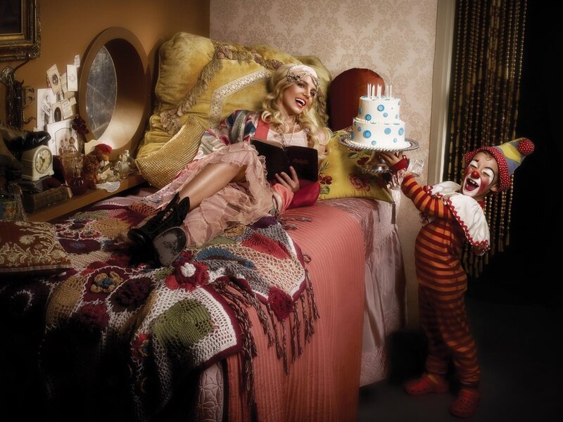 Woman with clown and cake