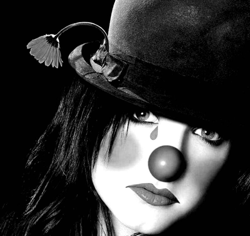 Woman with Clown Makeup — Black, Dramatic