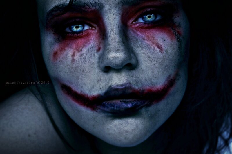 Woman with Clown Makeup — Blue, Dramatic, Night