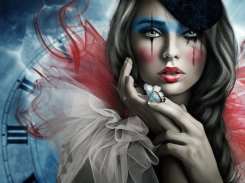 Woman with Clown Makeup — Blue, Dramatic