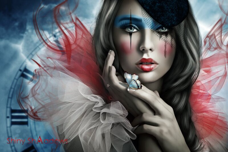 Woman with Clown Makeup — Blue