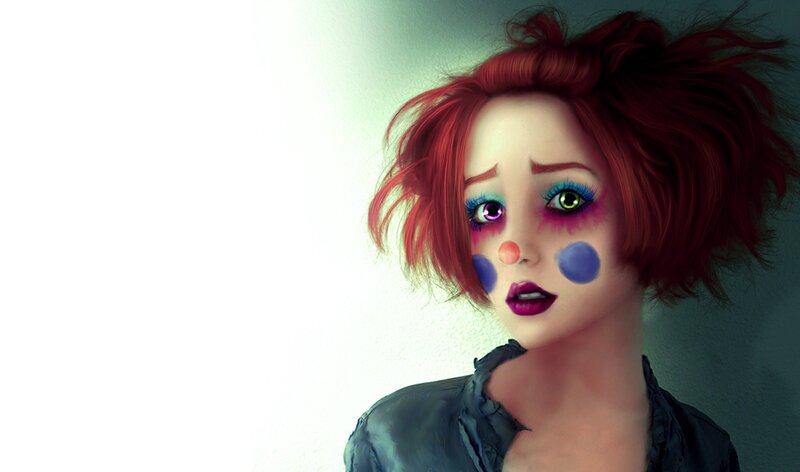 Woman with Clown Makeup — Red, Dramatic