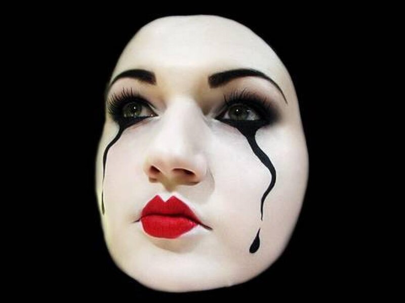Woman with Clown Makeup — White, Dramatic