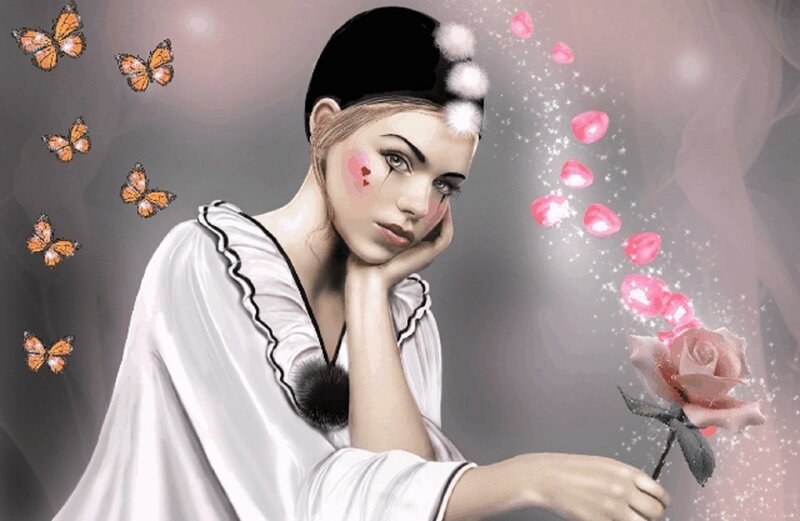 Woman with Clown Makeup — White, Dreamy