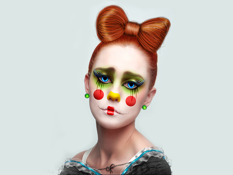 Woman with Clown Makeup — White