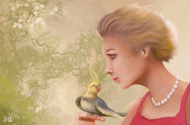 Woman with Cockatiel