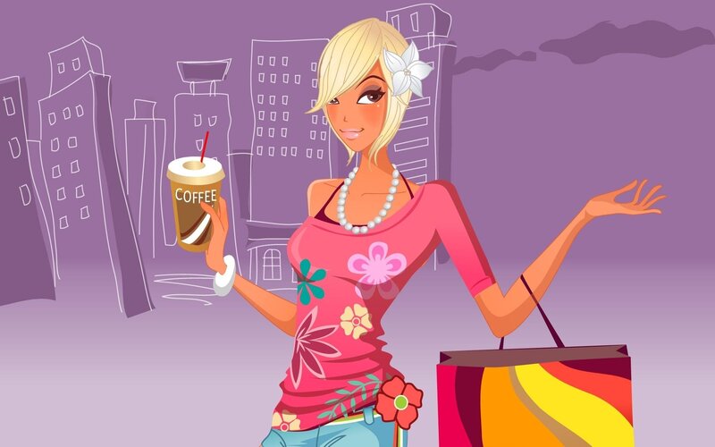 Woman with coffee and shopping bags