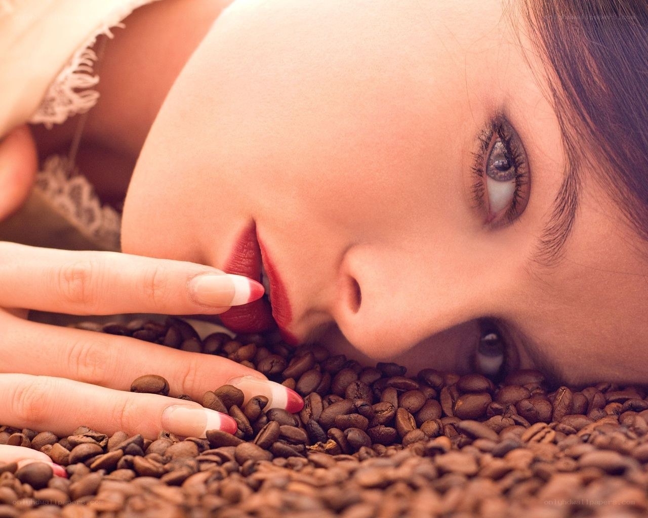 woman with coffee beans