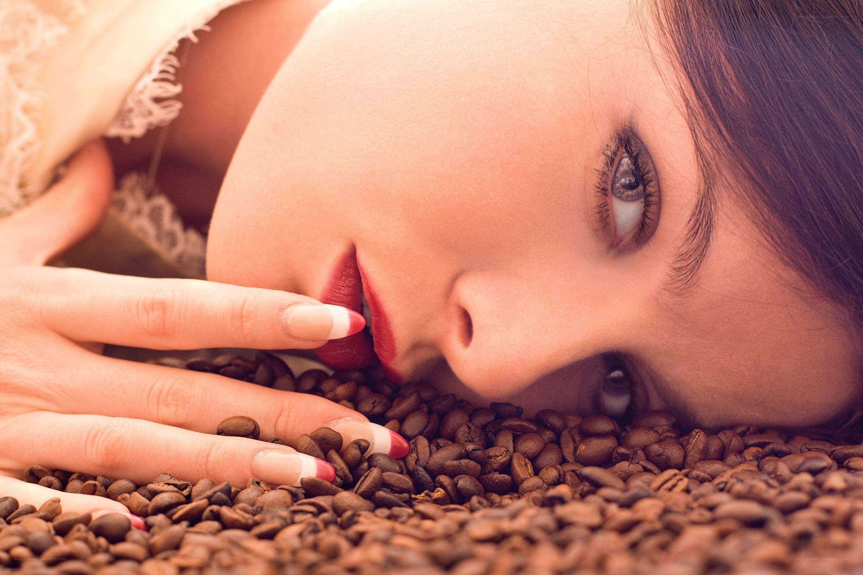 woman with coffee beans