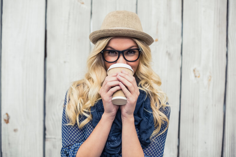 Woman with Coffee Cup — Blue