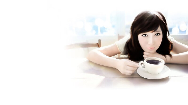 Woman with Coffee Cup — White