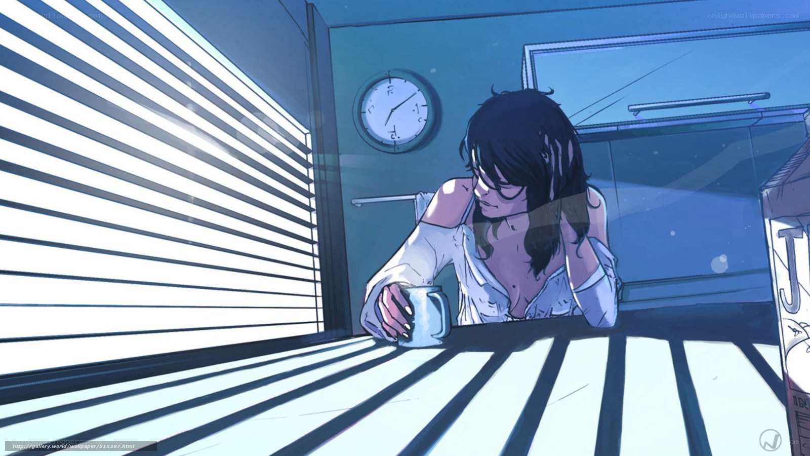 woman with coffee in kitchen