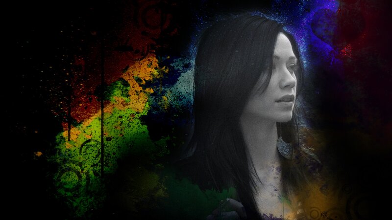 woman with colorful background