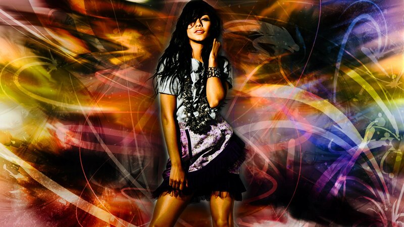 woman with colorful background