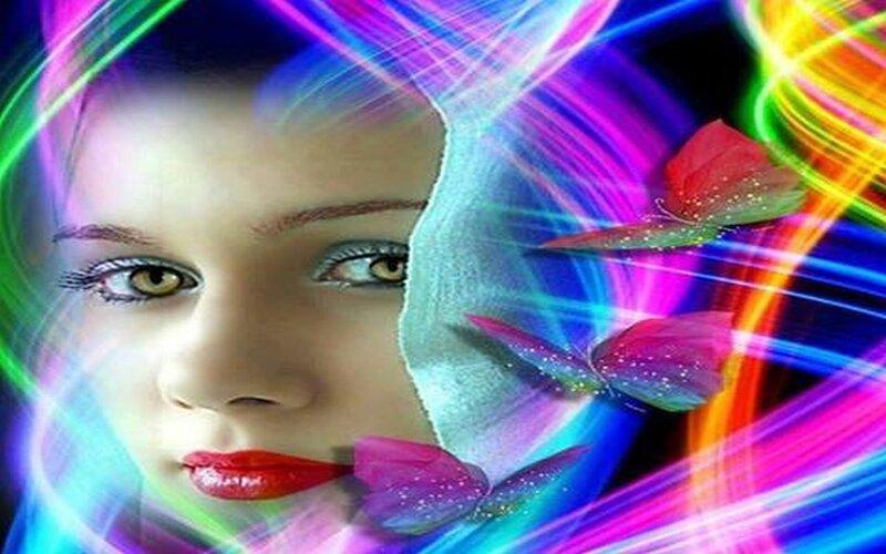 Woman with Colorful Background — Blue