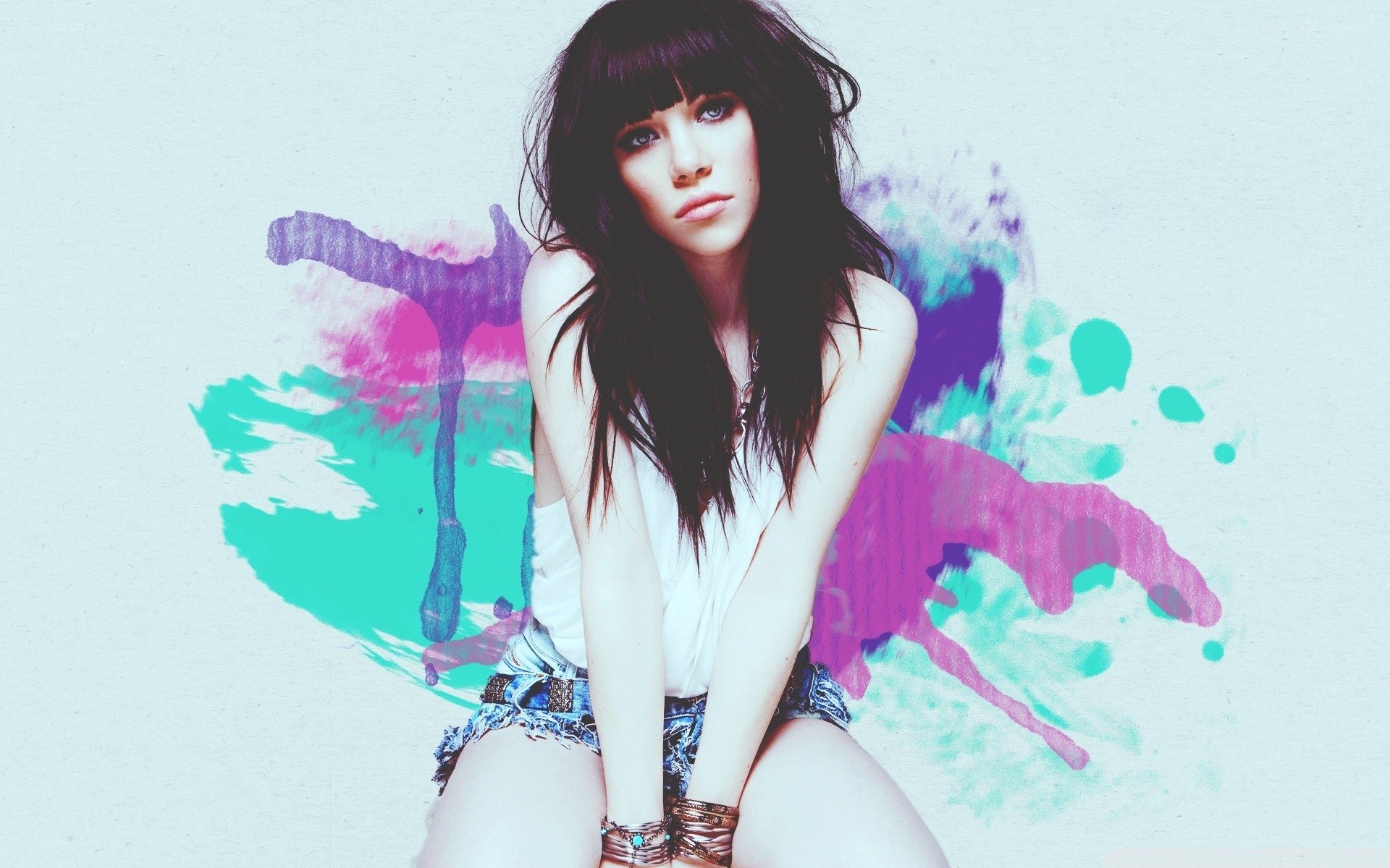 woman with colorful background
