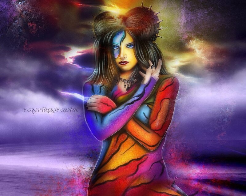 Woman with Colorful Body Paint — Purple, Dramatic