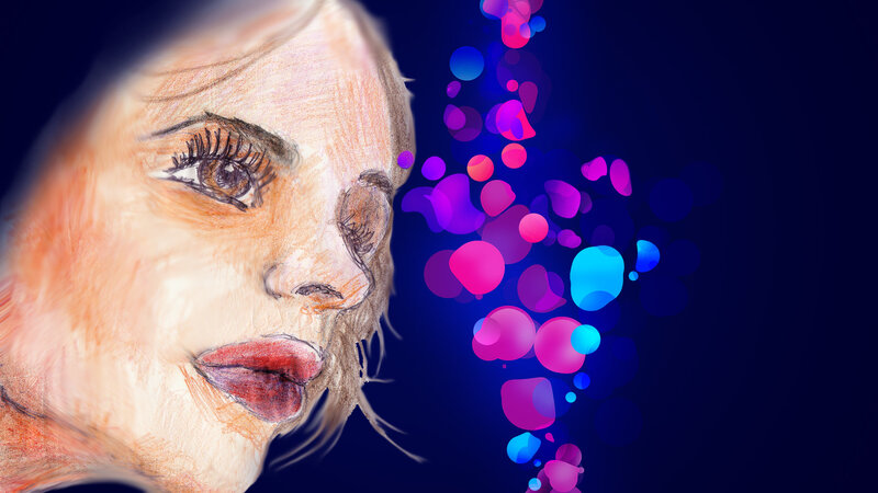 woman with colorful bubbles