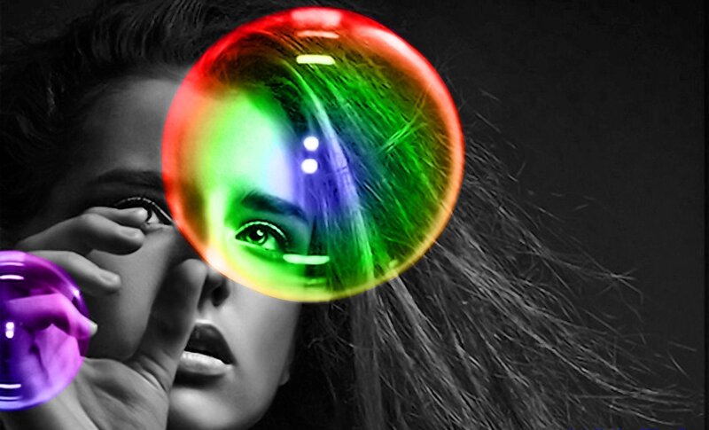 Woman with Colorful Bubbles — Black