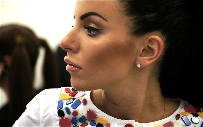 woman with colorful buttons