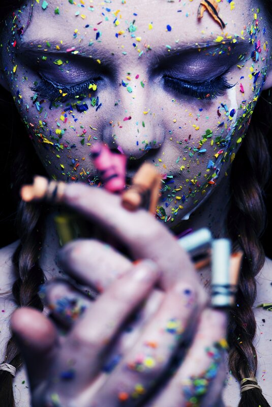 woman with colorful confetti