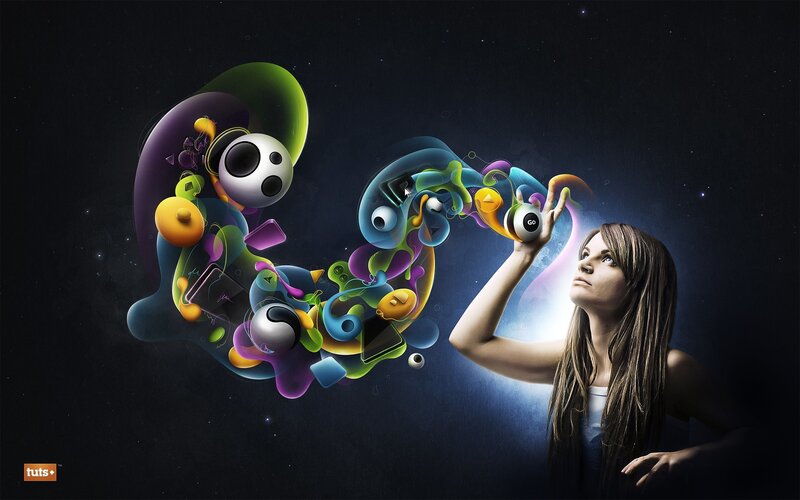 woman with colorful digital art