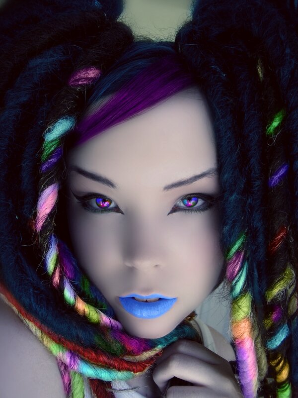 woman with colorful dreadlocks