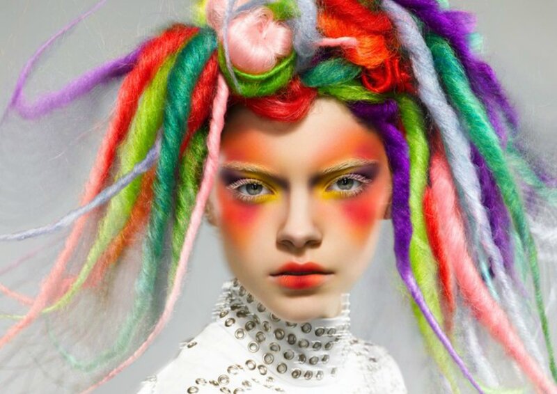 Woman with Colorful Dreadlocks — White