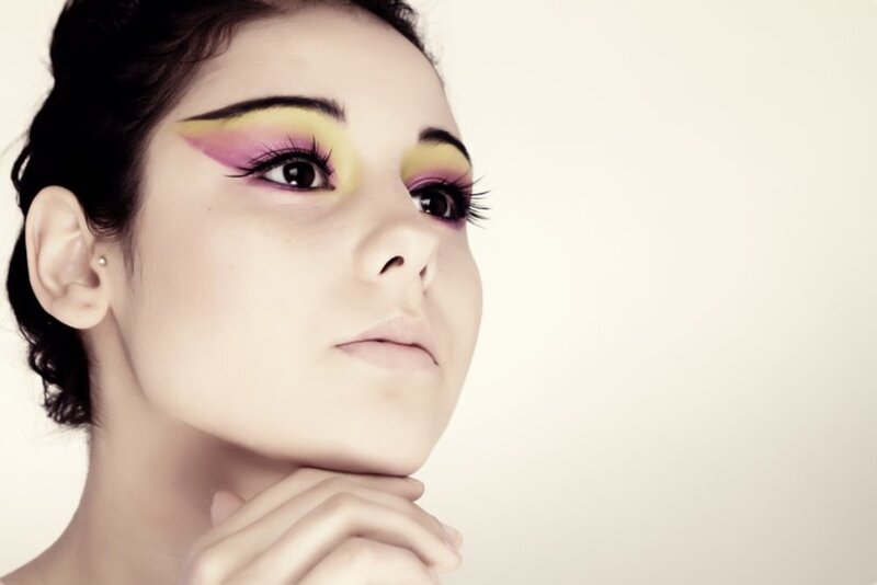 woman with colorful eye makeup