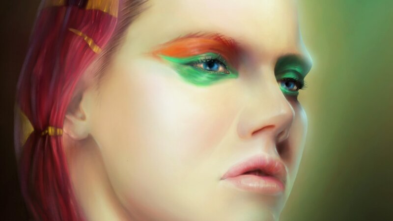 woman with colorful eye makeup