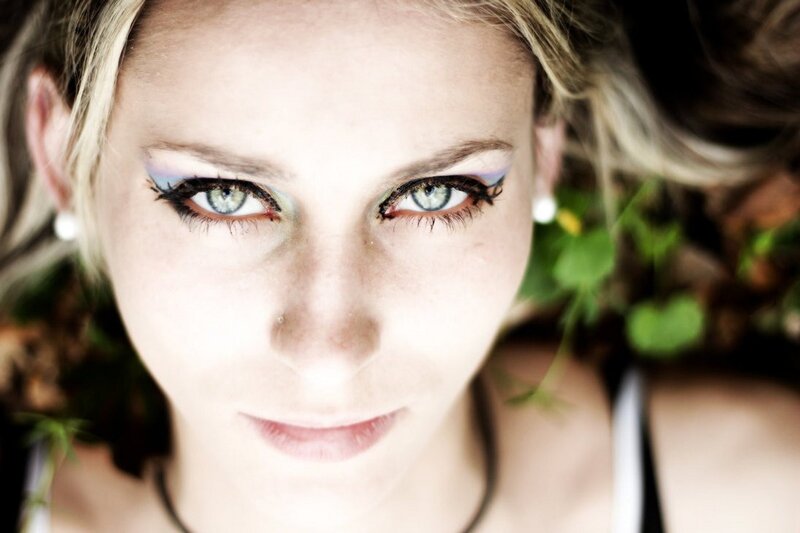 woman with colorful eye makeup